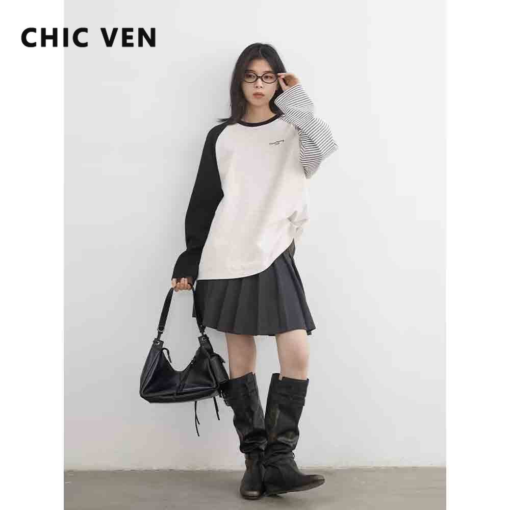 Winter Clothing Trends 2026 - CHIC VEN Women T-Shirts Korean Contrast