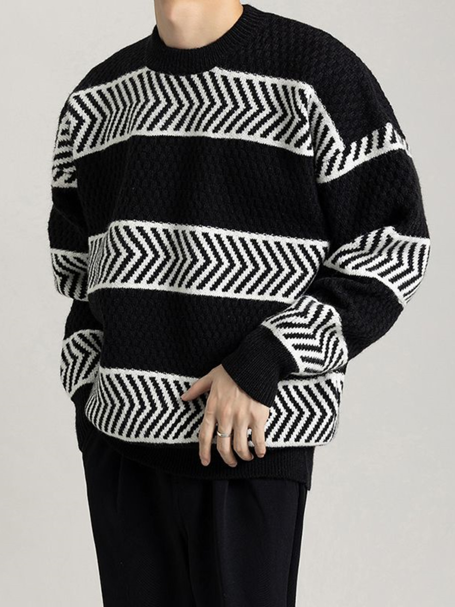 Winter Clothing Hong Kong - Casual Loose Stripes Pullover Sweater Contrasting