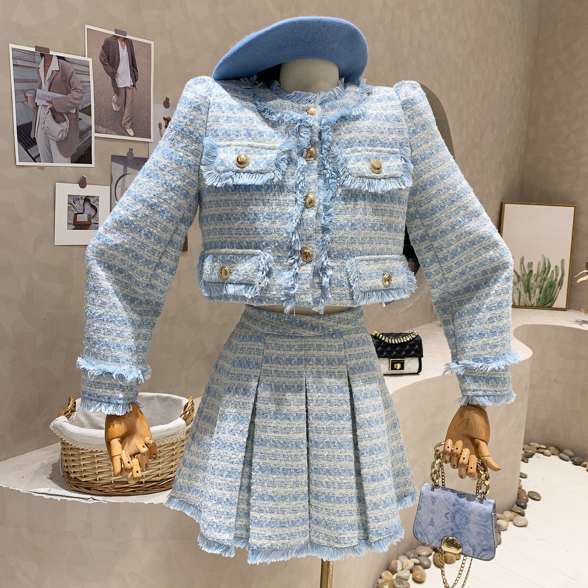 Winter Clothing Color - High Quality Korean Style Tweed Suit