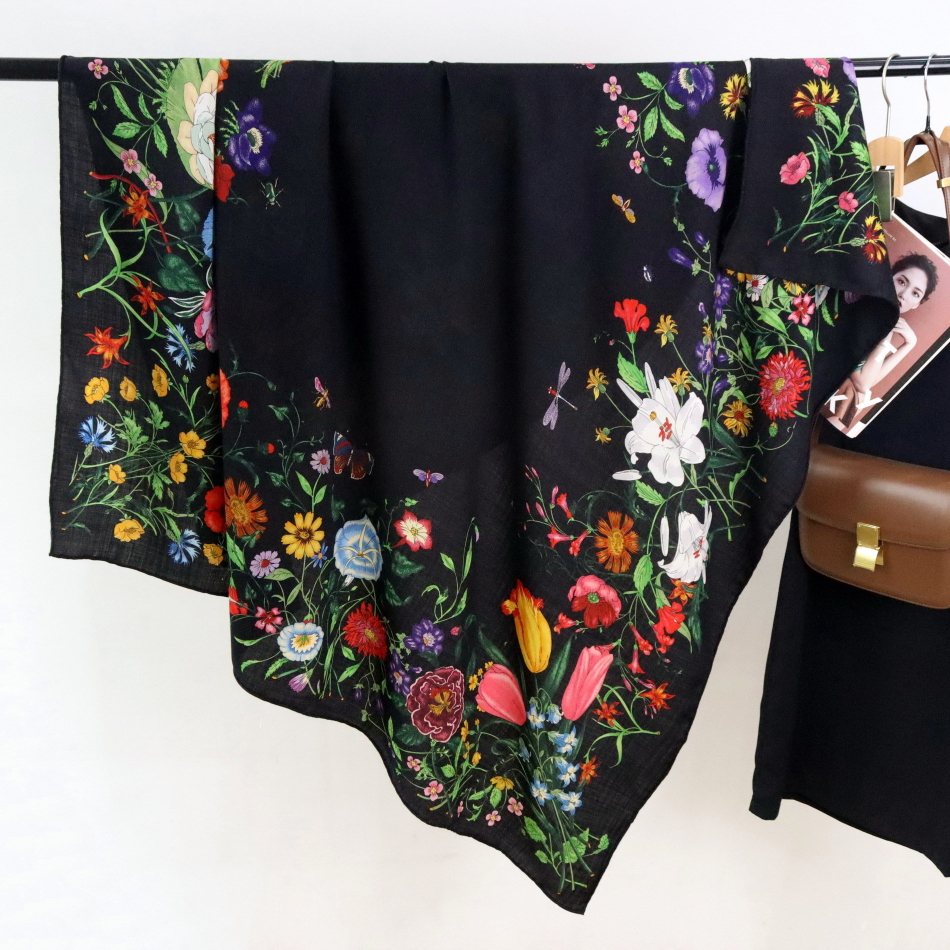 Winter Clothing Hong Kong - Black Silk Wool Scarf 135CM Luxury