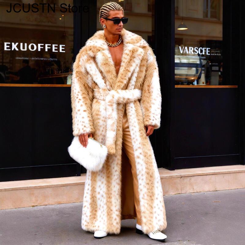 Yellow Winter Clothing - Leopard Faux Fur Coat Women Male