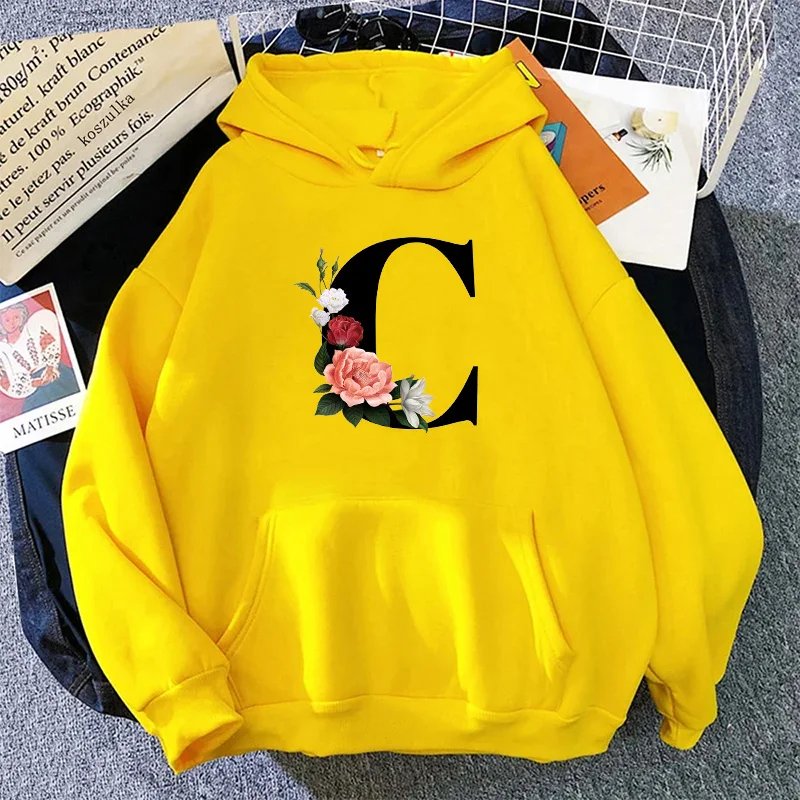 Yellow Winter Clothing - Fashion Womens Hoodies Casual Letters A-Z