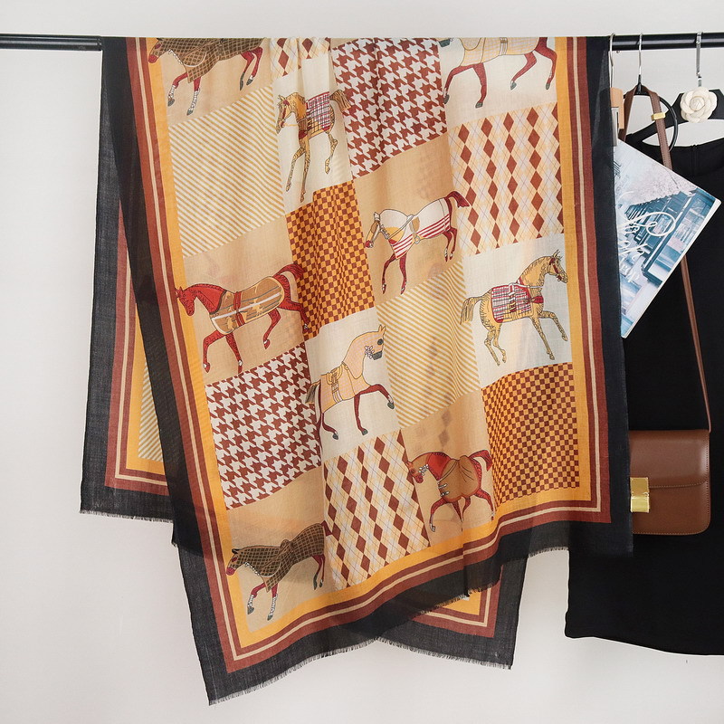 Winter Clothing Hong Kong - Horse Print Tassels Cashmere Shawls Luxury