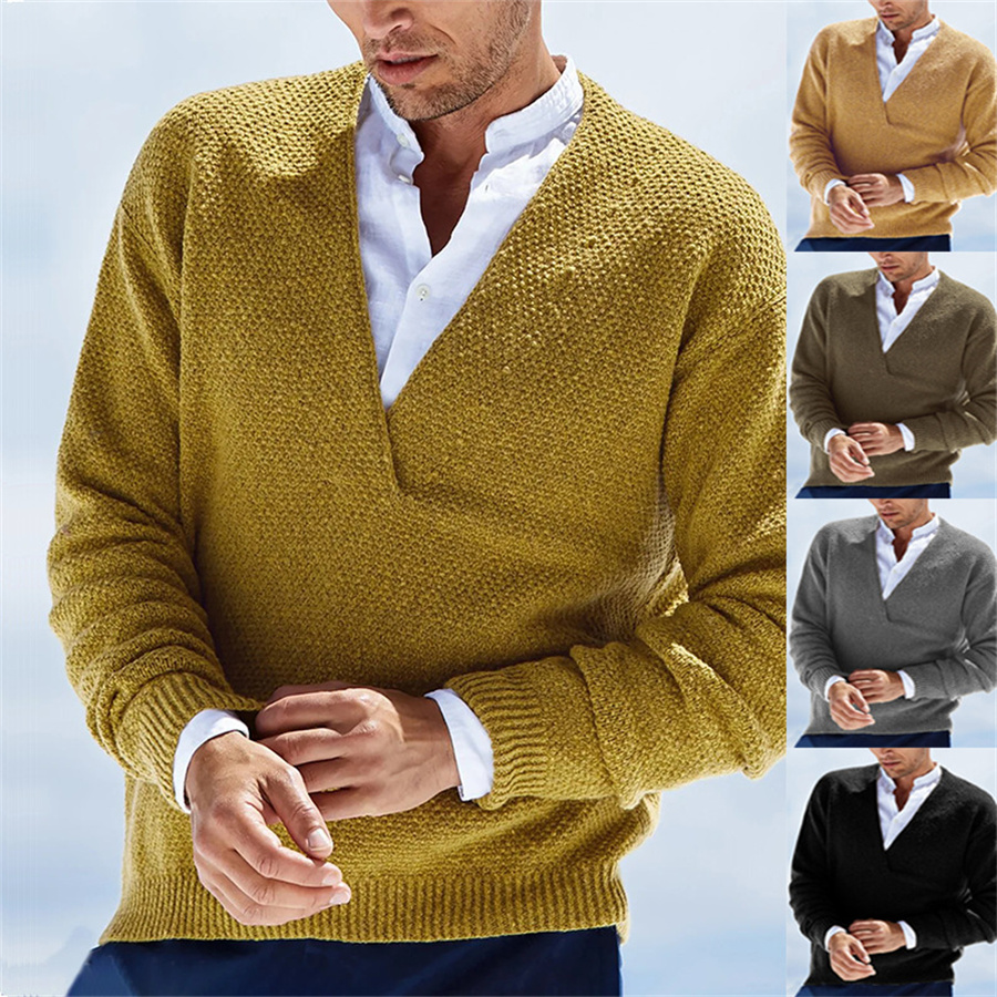Yellow Winter Clothing - Autumn Winter Men Sweaters Knitted V-neck