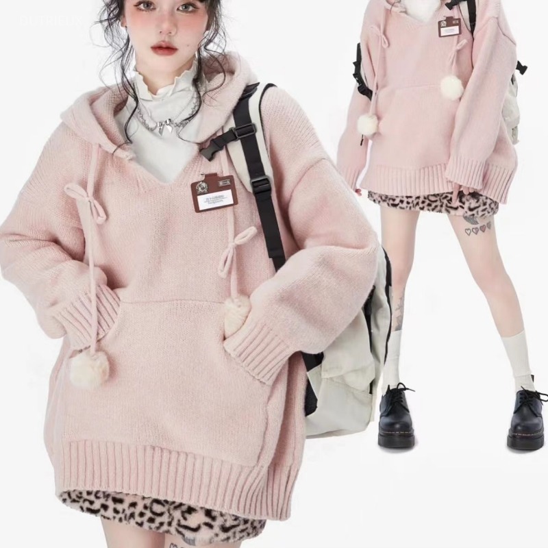 Preppy Style Y2k Sweaters Hood - Winter Clothing Drawing review and price