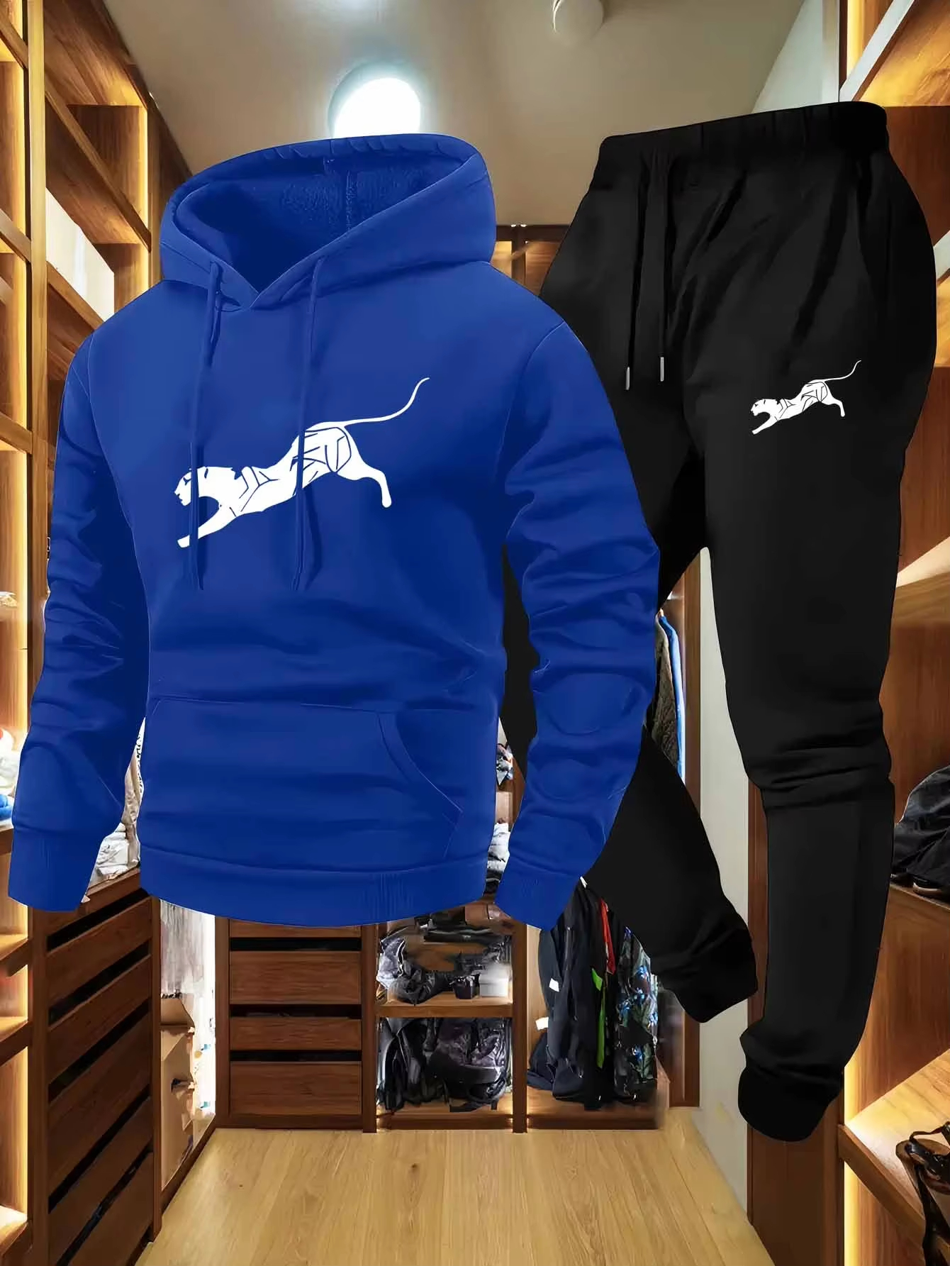 Men 2Pcs Tracksuit Leopard Ani - Winter Clothing Men review and price
