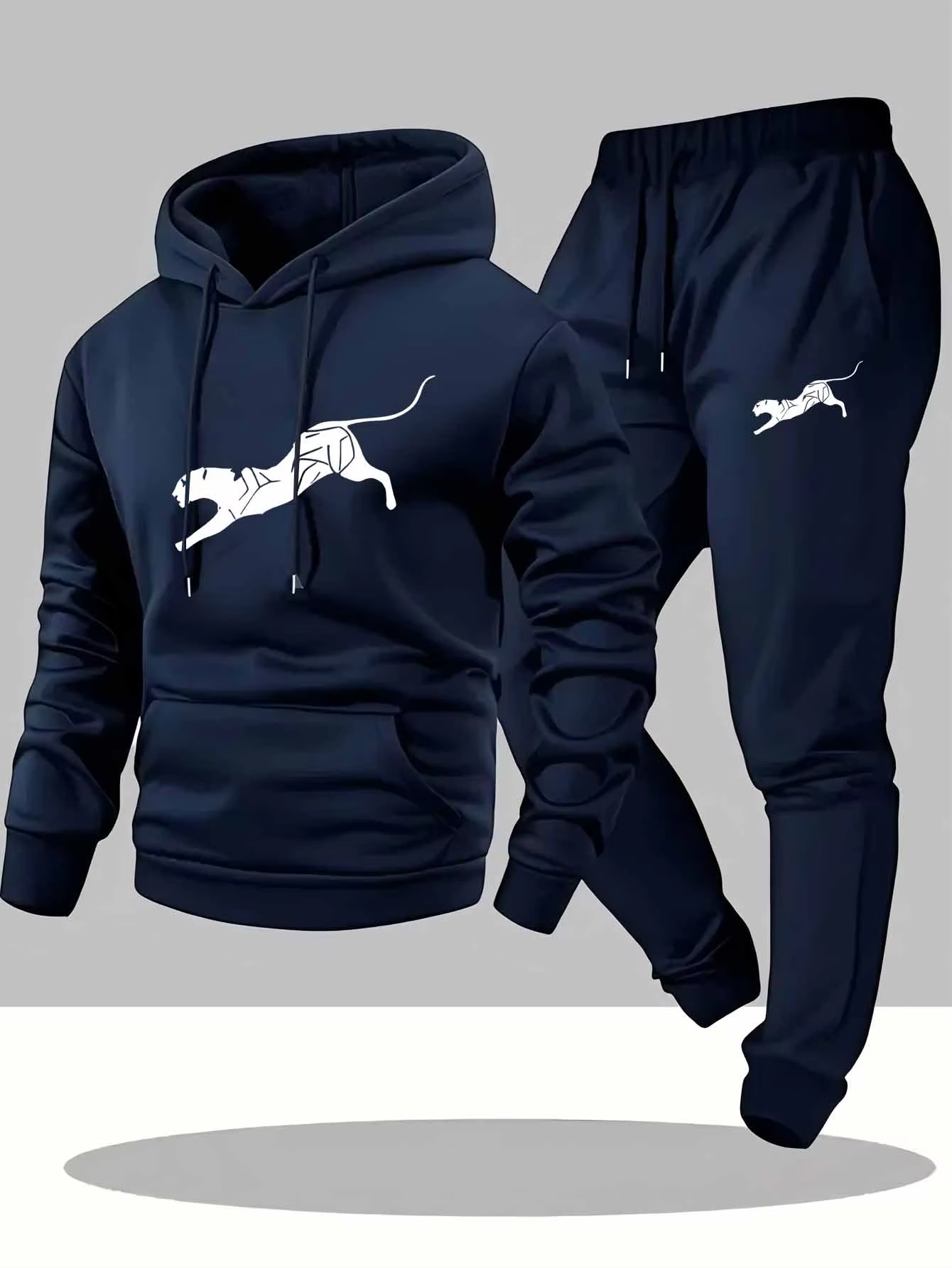 Men 2Pcs Tracksuit Leopard Ani - Winter Clothing Men review and price