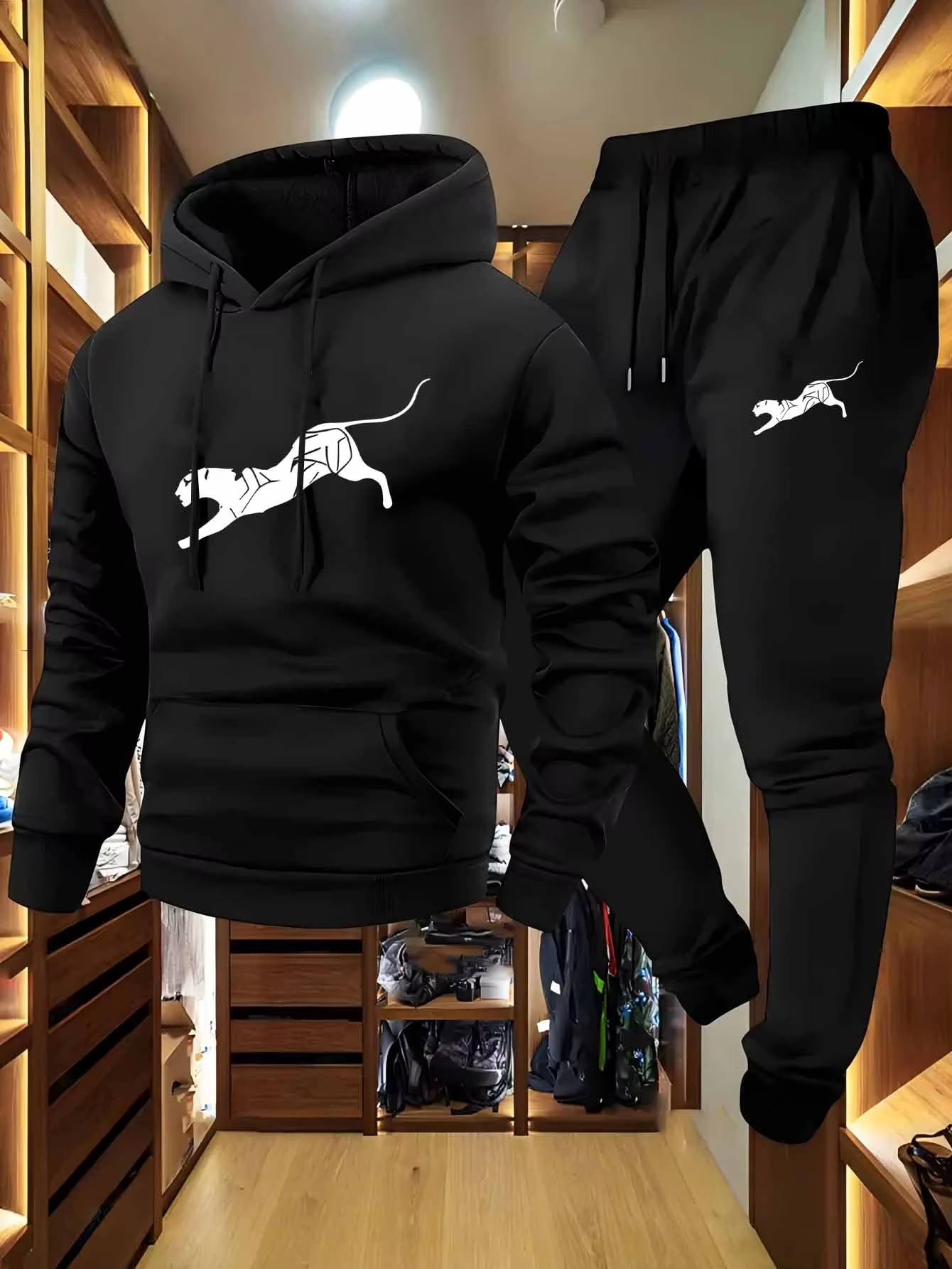 Men 2Pcs Tracksuit Leopard Ani - Winter Clothing Men review and price