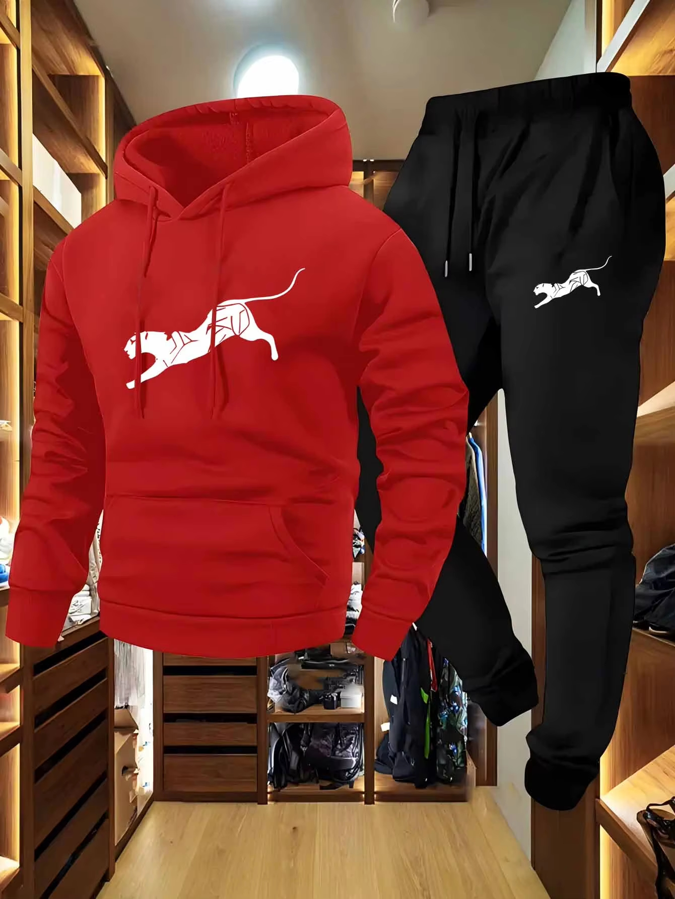 Men 2Pcs Tracksuit Leopard Ani - Winter Clothing Men review and price