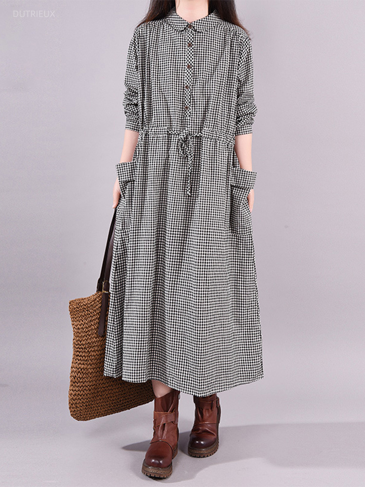 Fashion Vintage Dress Plaid Dr - Winter Clothing Drawing review and price