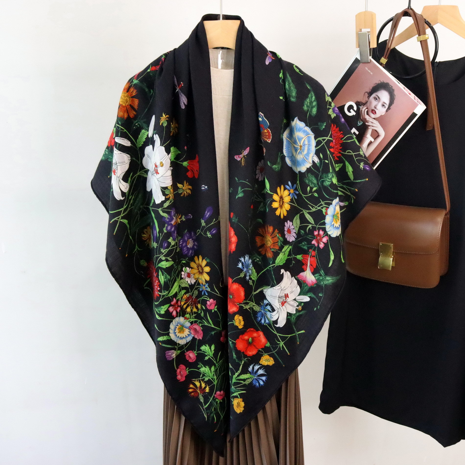 Black Silk Wool Scarf 135CM Lu - Winter Clothing Hong Kong review and price