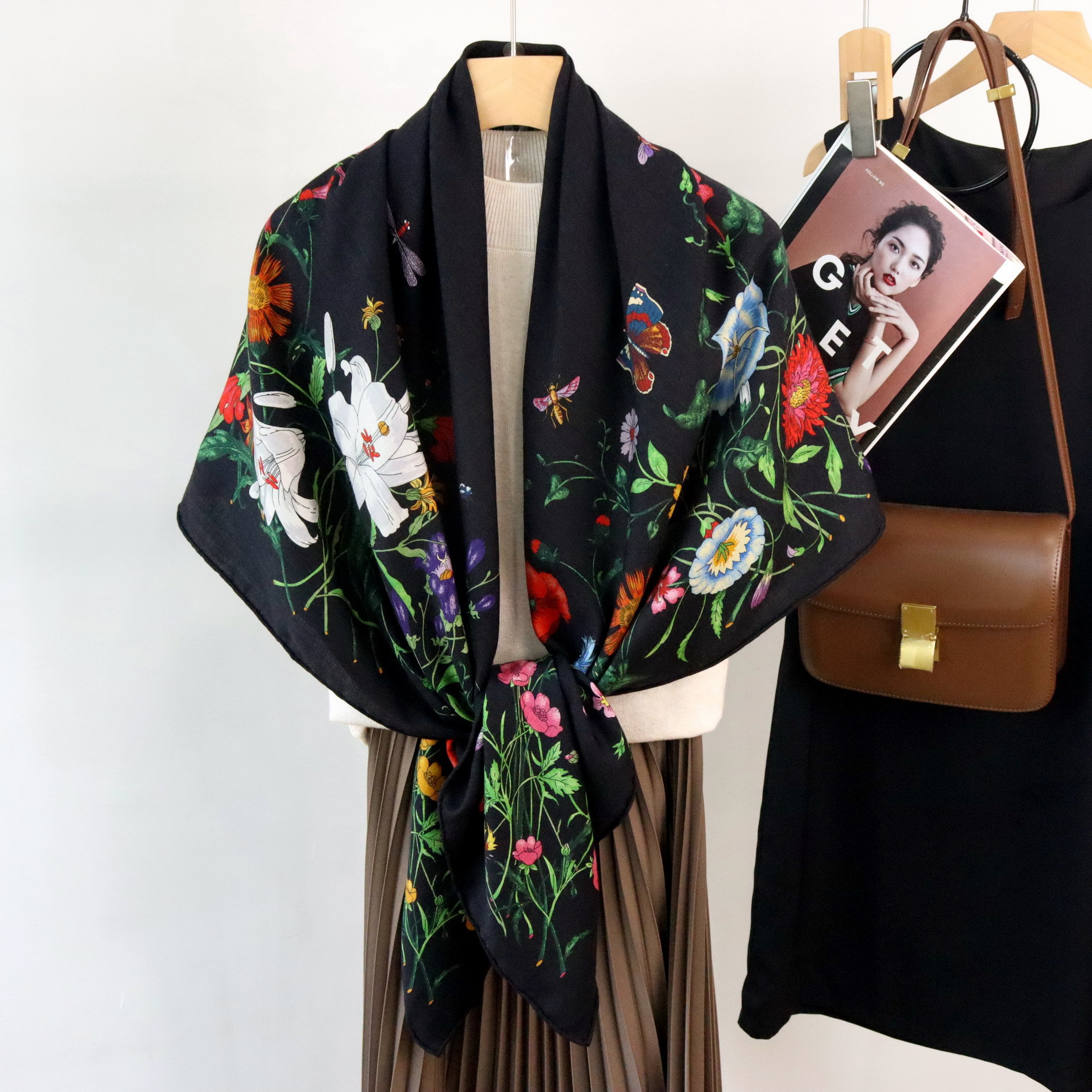 Black Silk Wool Scarf 135CM Lu - Winter Clothing Hong Kong review and price