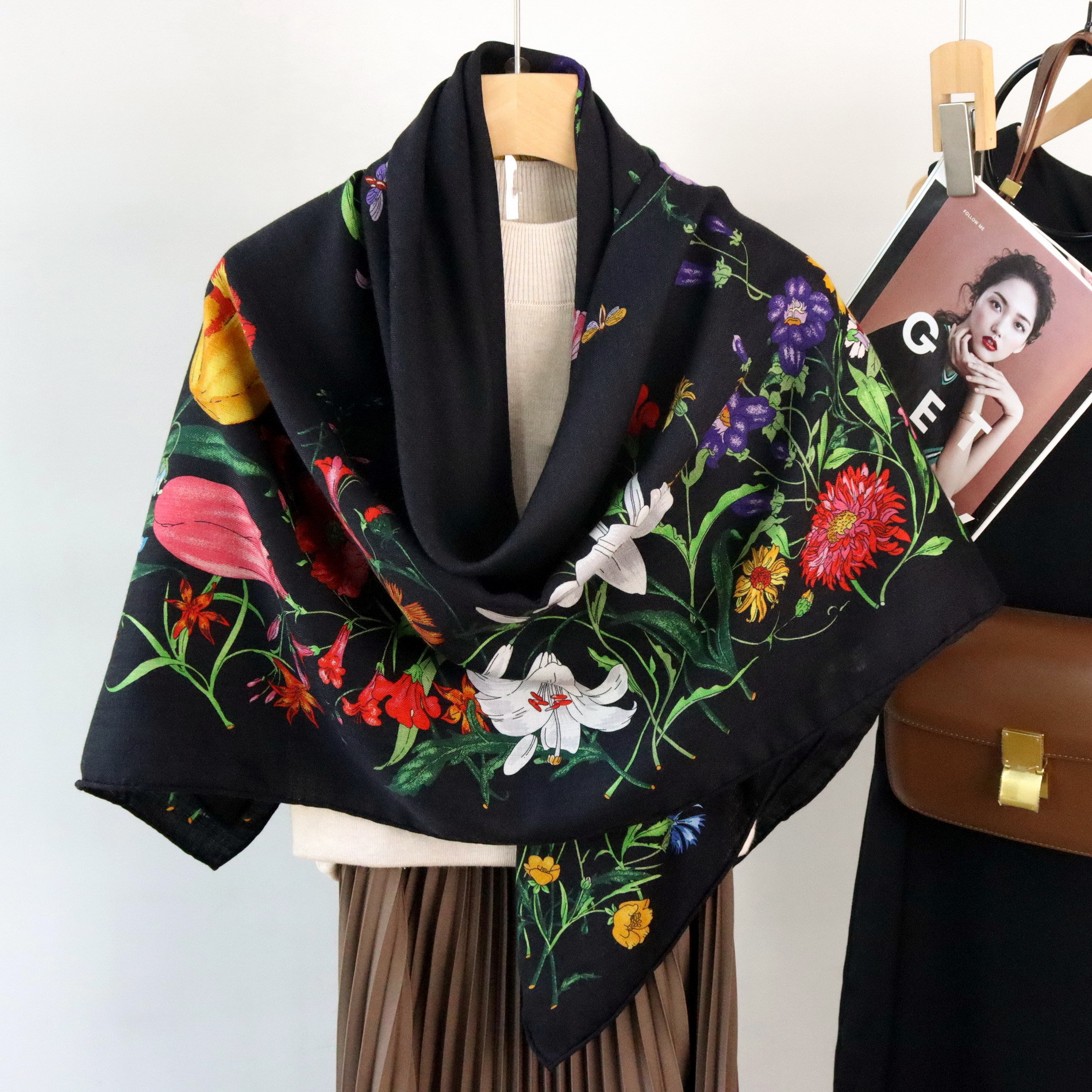 Black Silk Wool Scarf 135CM Lu - Winter Clothing Hong Kong review and price